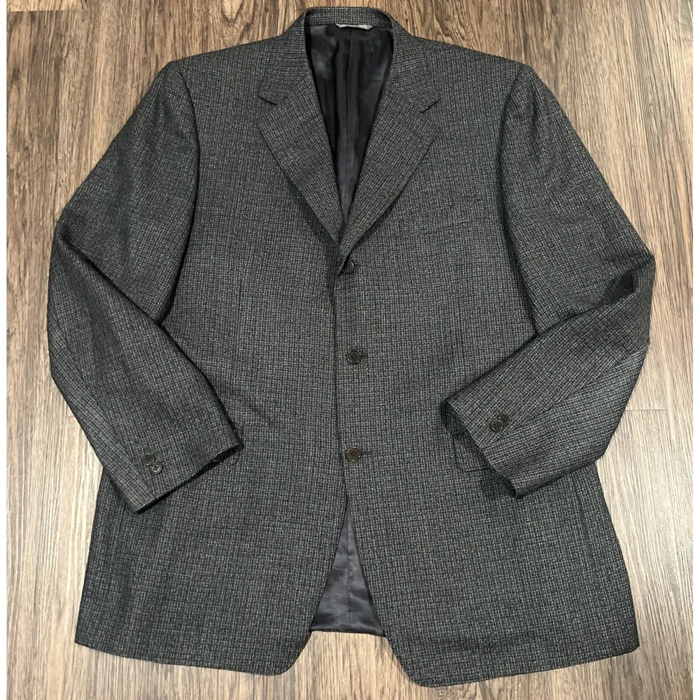 Canali Mens Wool Blazer Size 56LEU Gray Plaid Check Career Made In Italy READ